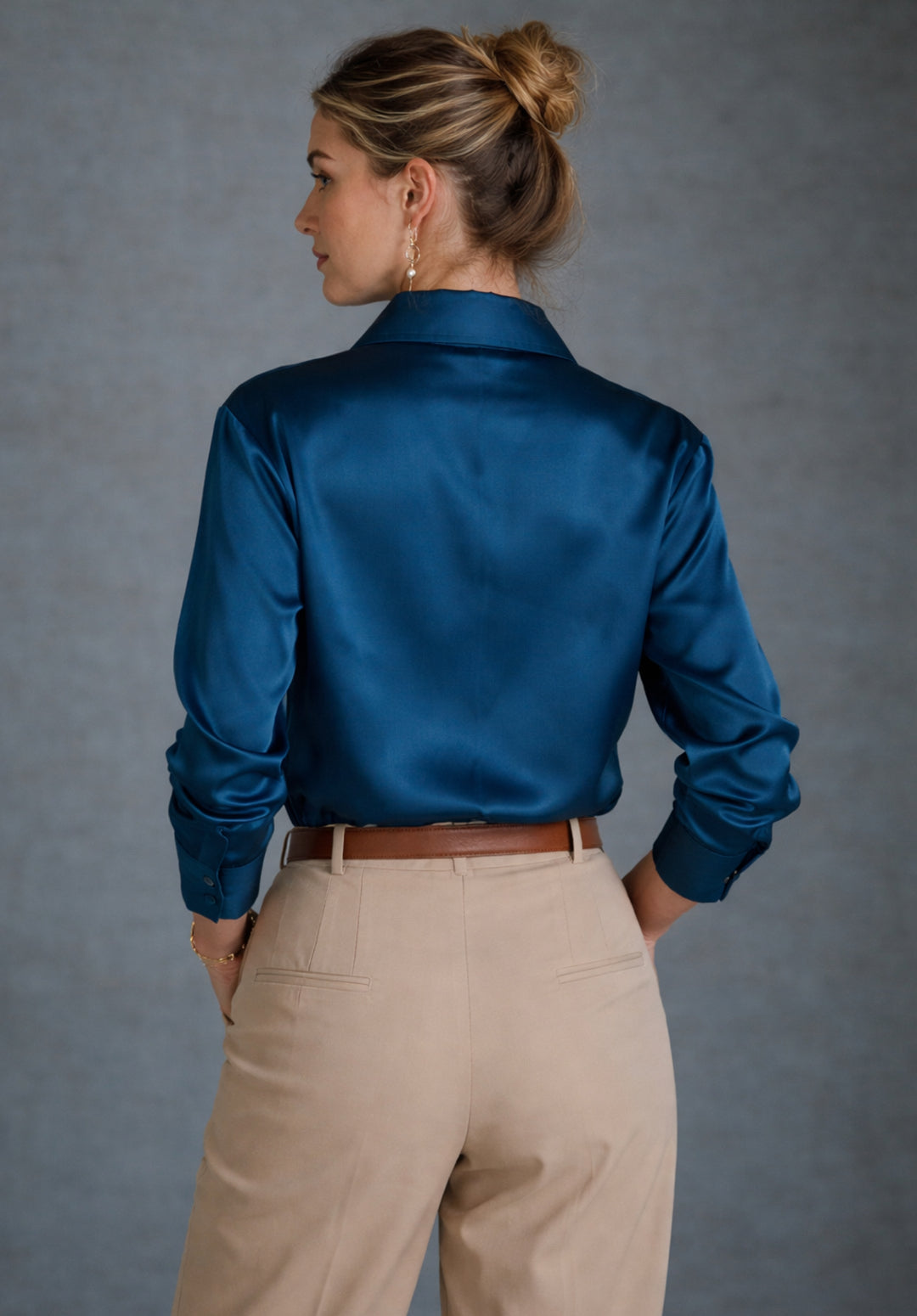 Navy Blue Milano Satin Relaxed Fit Shirt