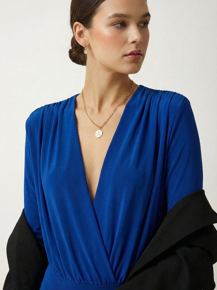 Royal Blue V-Neck Bodysuit Top