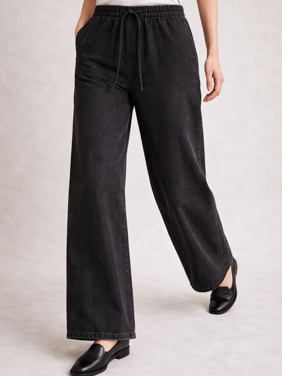 Black Denim Drawstring Trousers