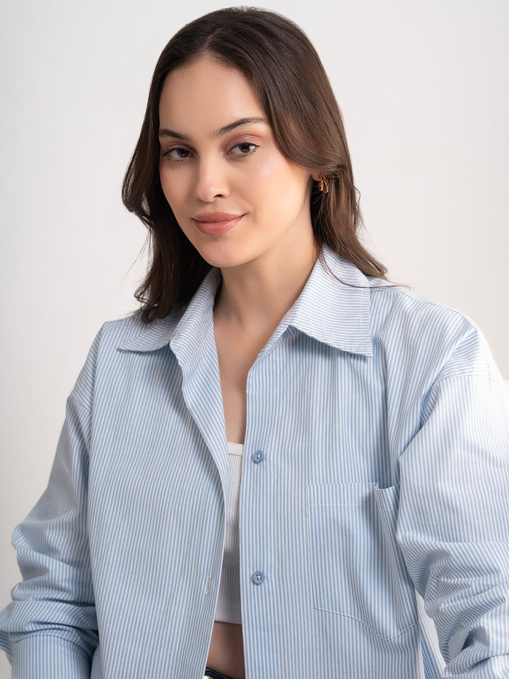 Lounge Dreams Blue Cotton Striped Shirt