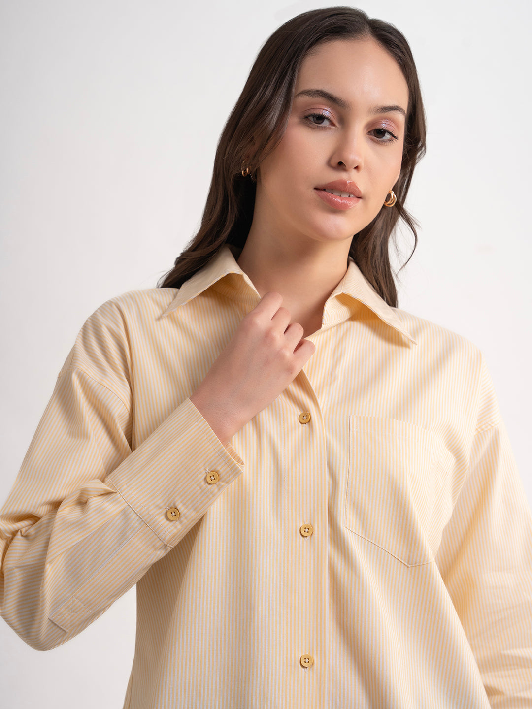 Lounge Dreams Yellow Cotton Striped Shirt