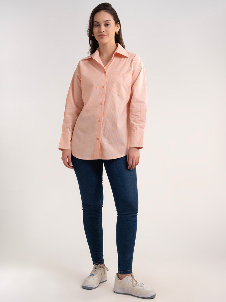 Lounge Dreams Orange Cotton Striped Shirt