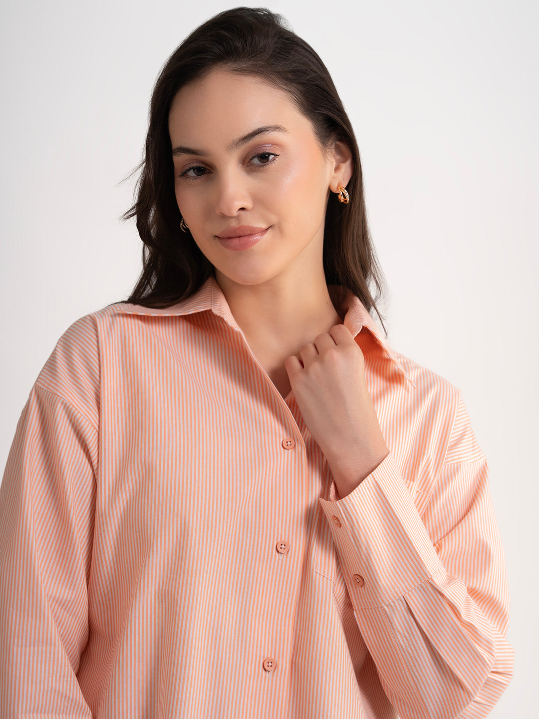 Lounge Dreams Orange Cotton Striped Shirt