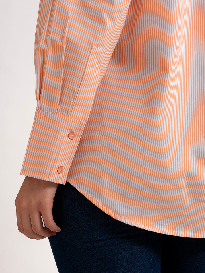 Lounge Dreams Orange Cotton Striped Shirt