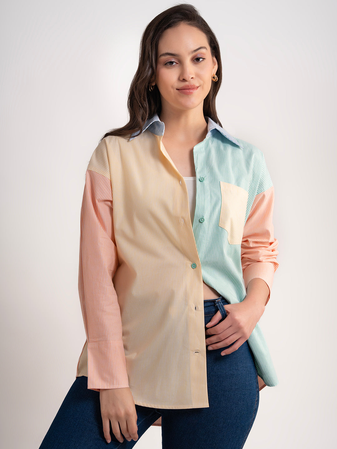 Lounge Dreams Colorblocked Striped Shirt