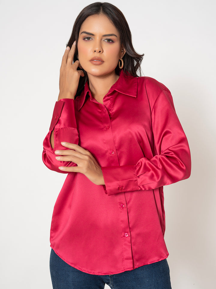 Pink Milano Satin Women's Shirt