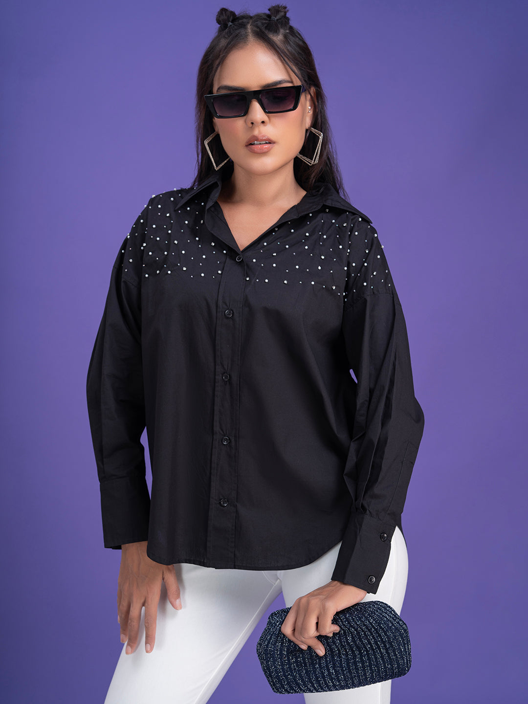 Hathor Inspired Studded Pure Cotton Women's Oversized Shirt