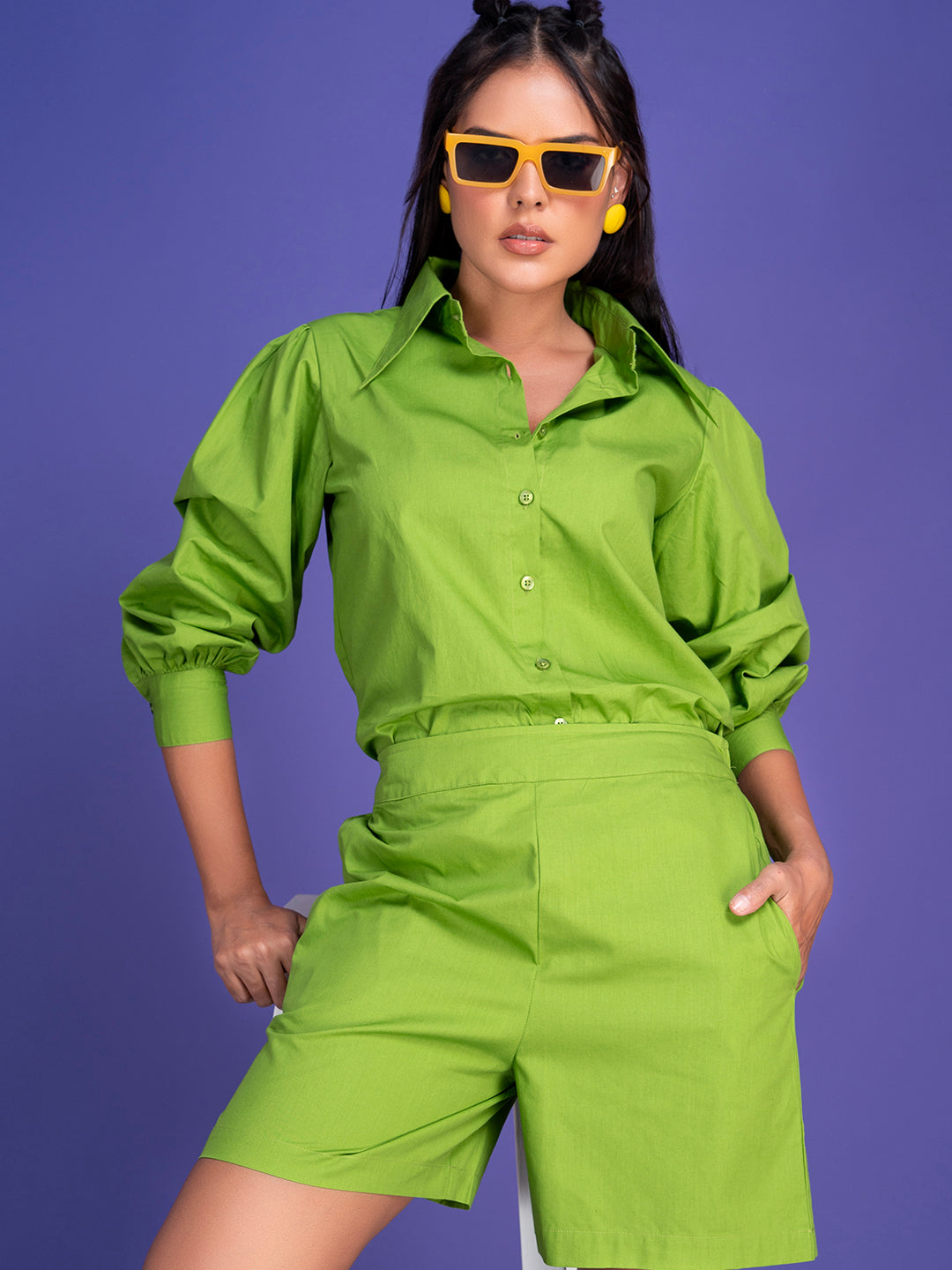 Lime Green Pure Cotton Shorts Co-ord Set