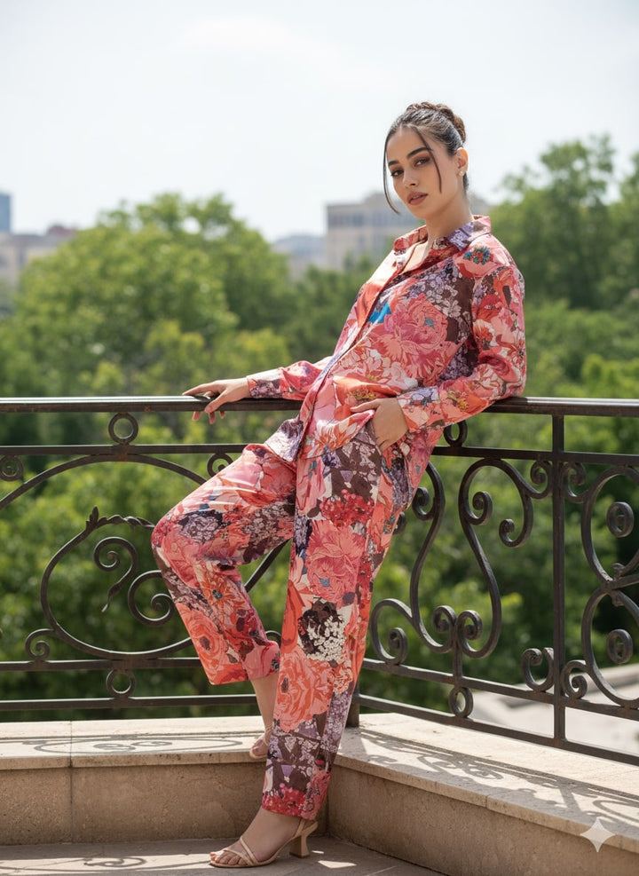 Pink Mariana Floral Printed Satin Co-ords