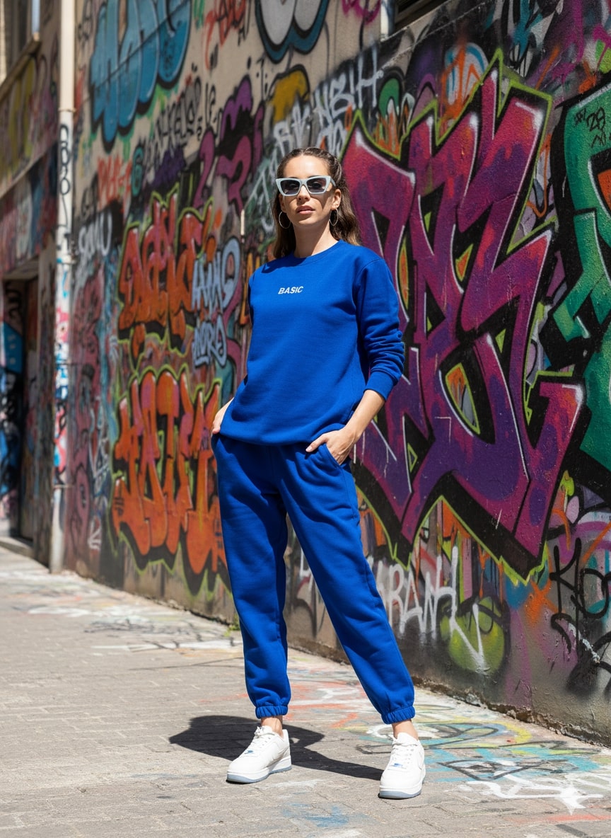 Blue Basic Sweatshirt Jogger Co-ord Set