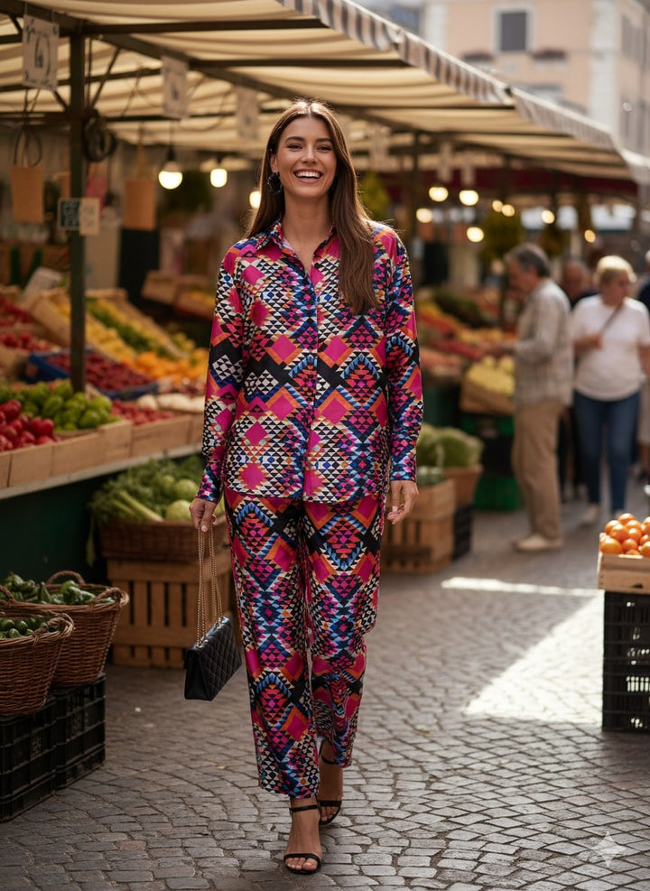 Multicolor Printed Satin Co-ords