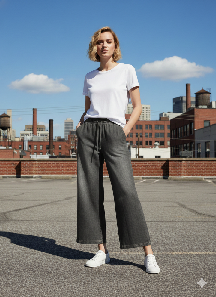 Grey Denim Drawstring Trousers