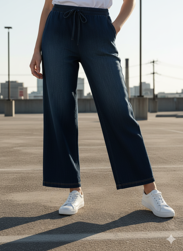 Dark Blue Denim Drawstring Trousers
