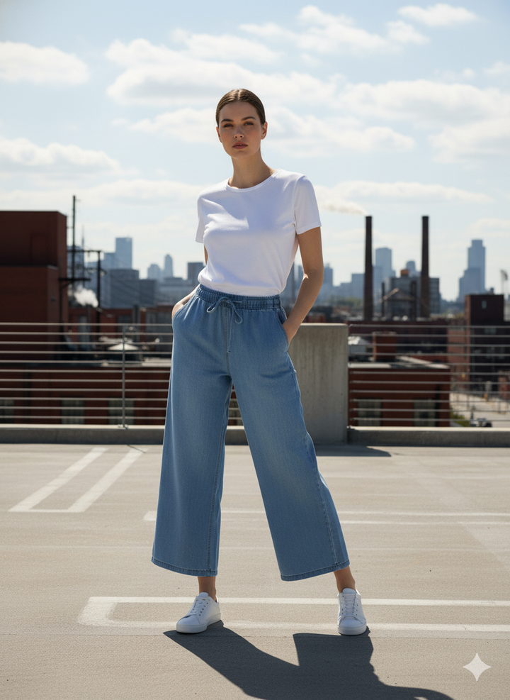 Light Blue Denim Drawstring Trousers