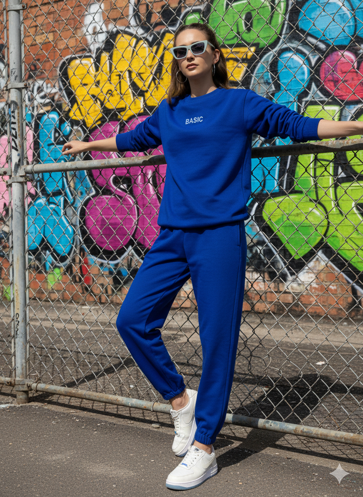 Blue Basic Sweatshirt Jogger Co-ord Set
