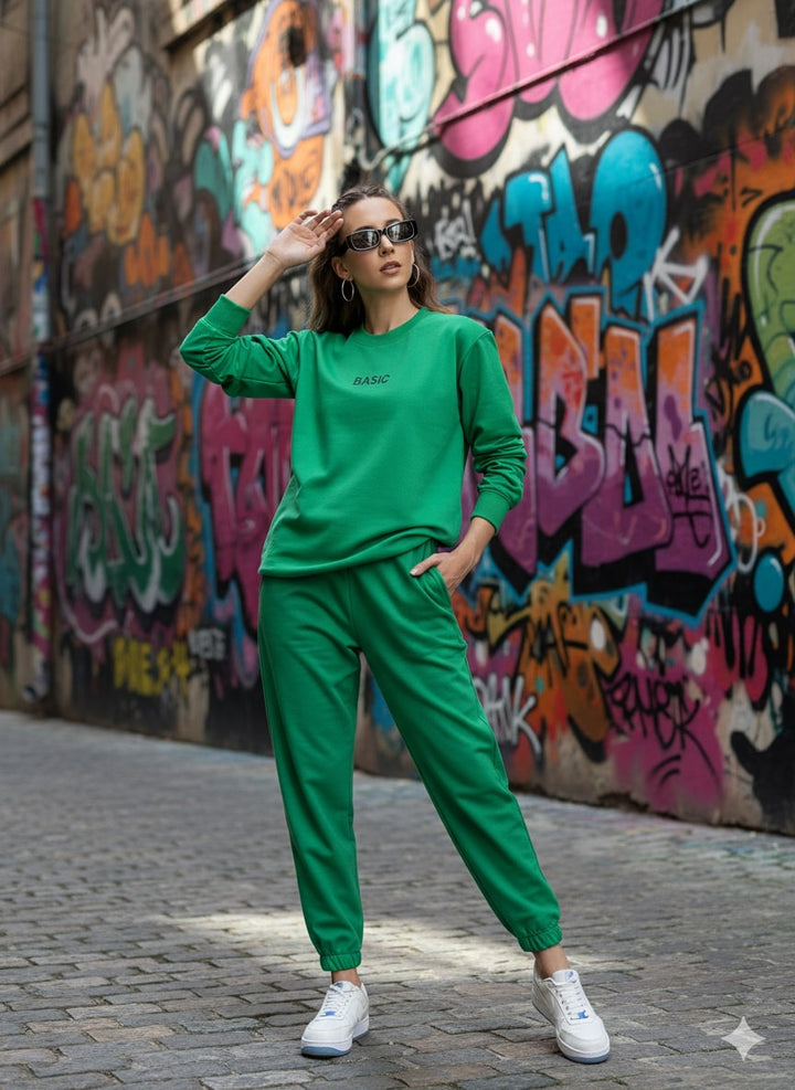 Green Basic Sweatshirt Jogger Co-ord Set