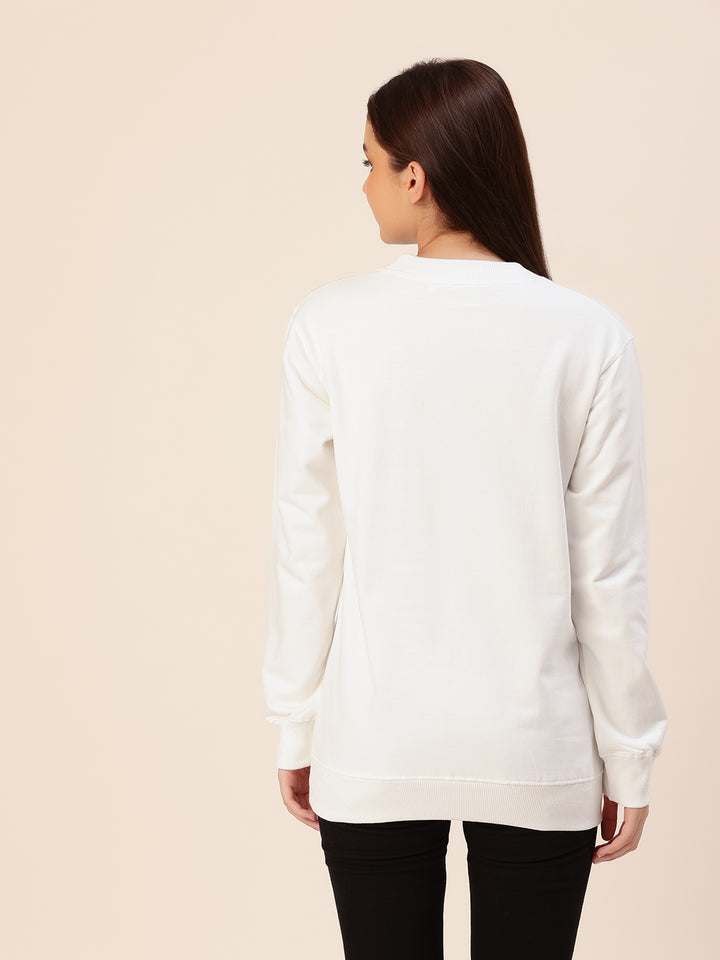 White Solid Cotton Fleece Sweatshirt