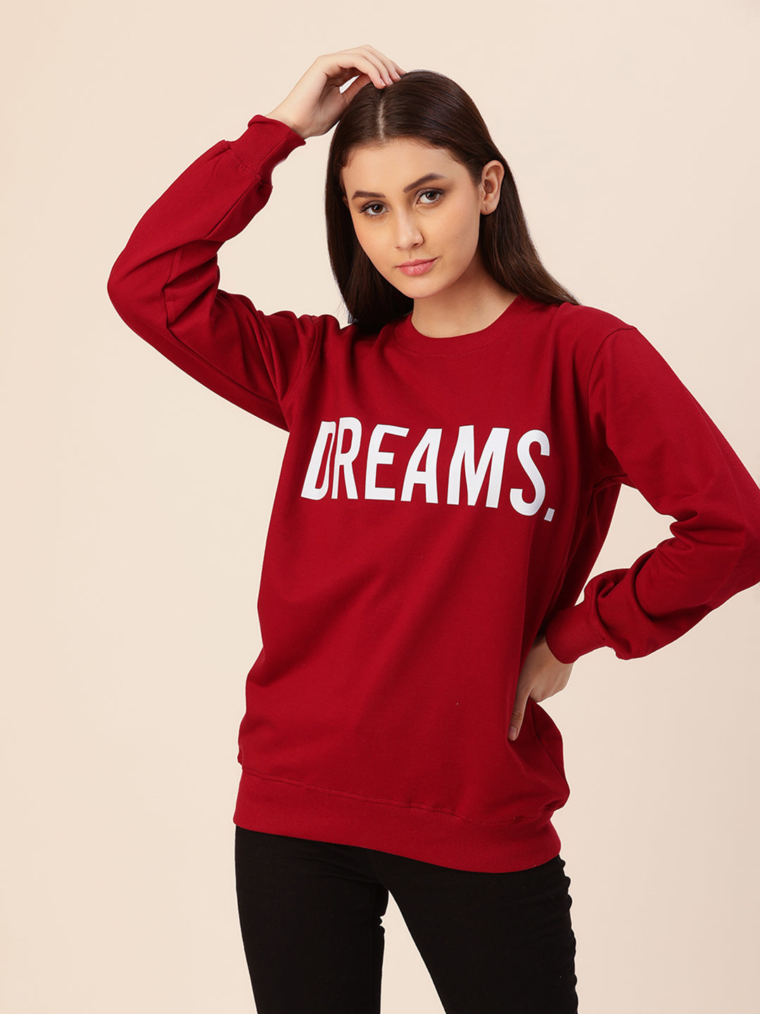 Dreams Maroon Printed Sweatshirt