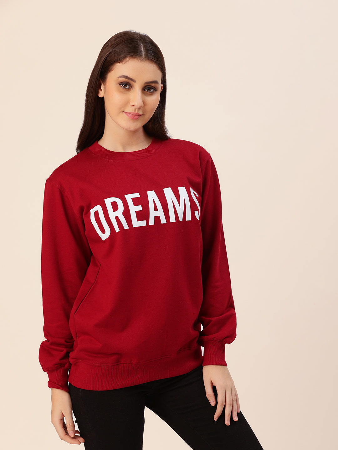 Dreams Maroon Printed Sweatshirt