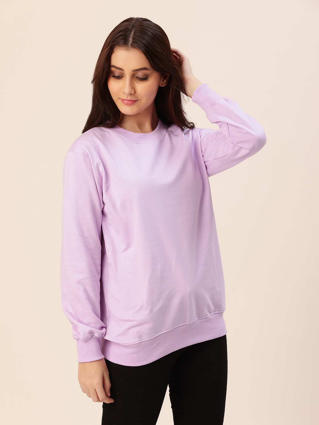 Lavender Solid Cotton Fleece Sweatshirt
