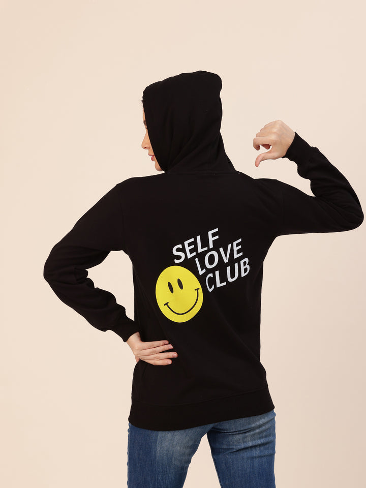 Self Care Club Black Printed Hoodie