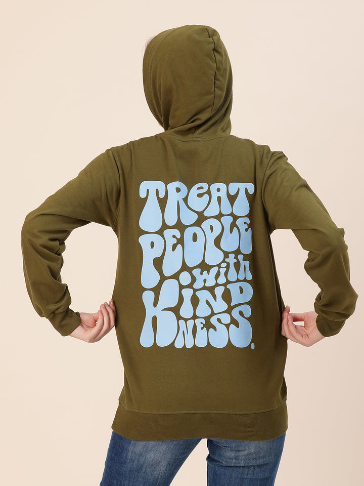 Treat People With Kindness Olive Printed Hoodie