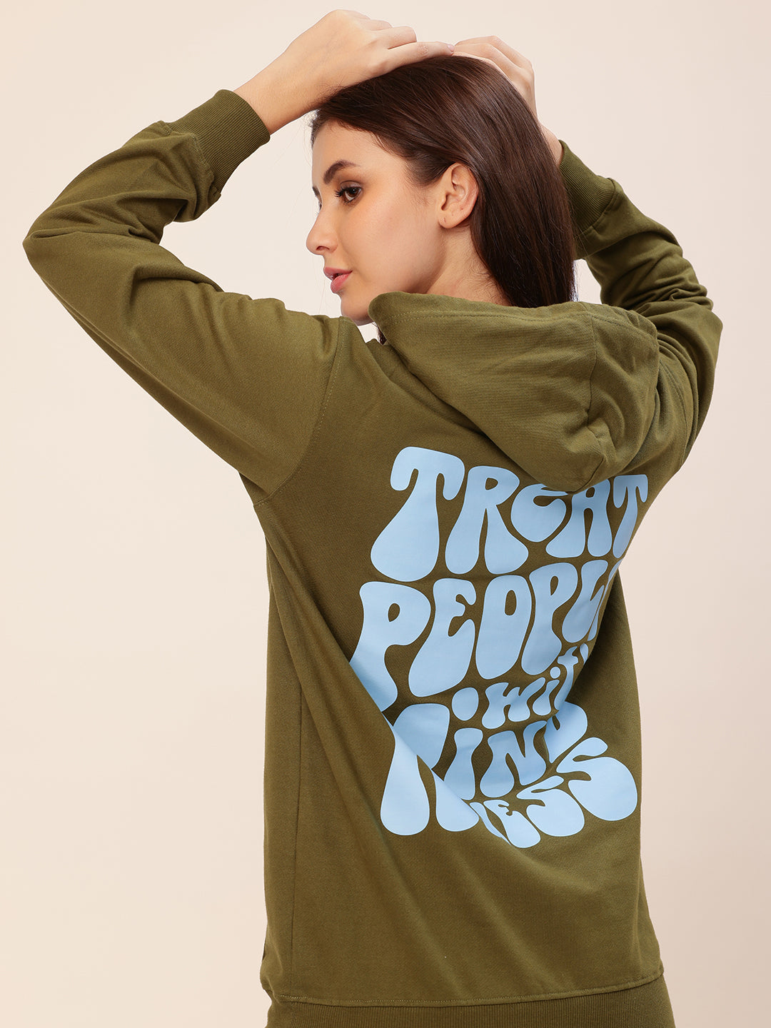Treat People With Kindness Olive Printed Hoodie