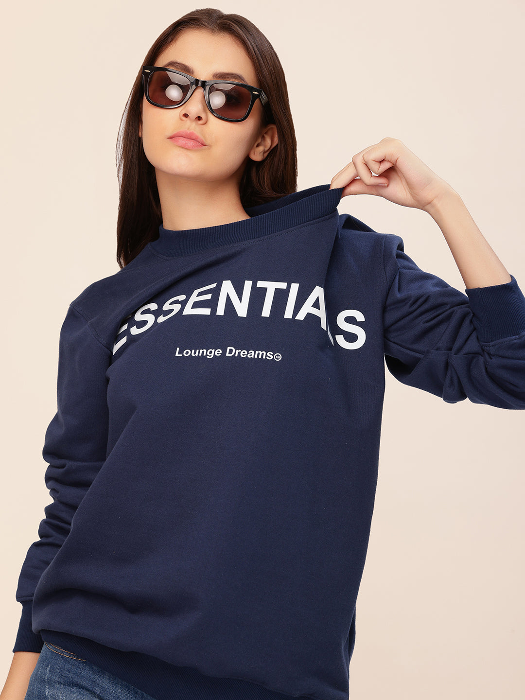 Essentials Navy Printed Sweatshirt