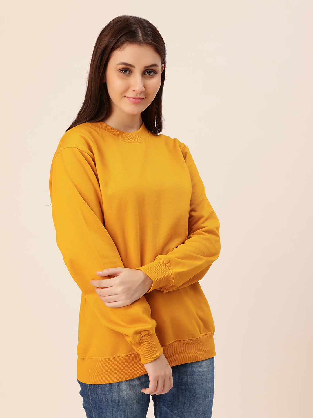 Mustard Solid Cotton Fleece Sweatshirt