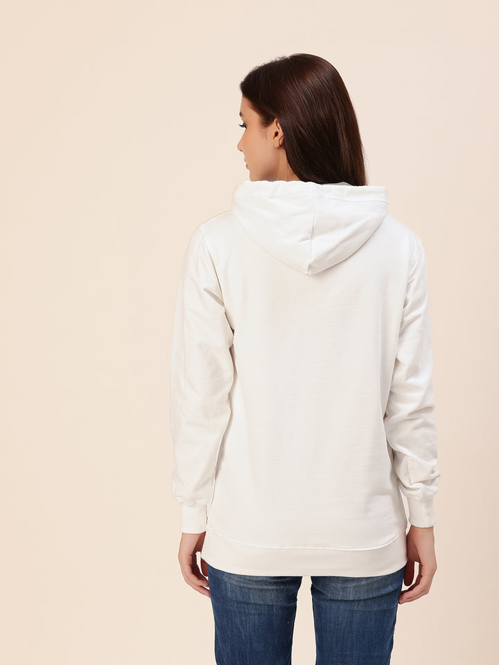 White Solid Cotton Fleece Hoodie