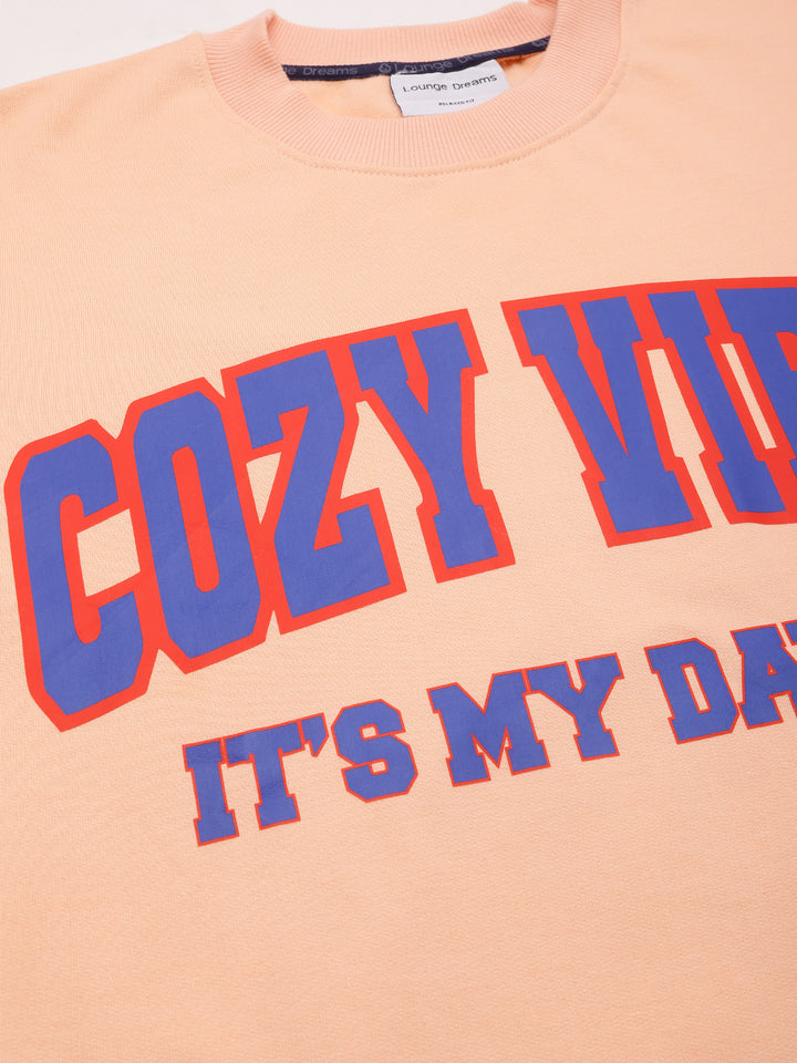 Cozy Vibes Peach Printed Sweatshirt