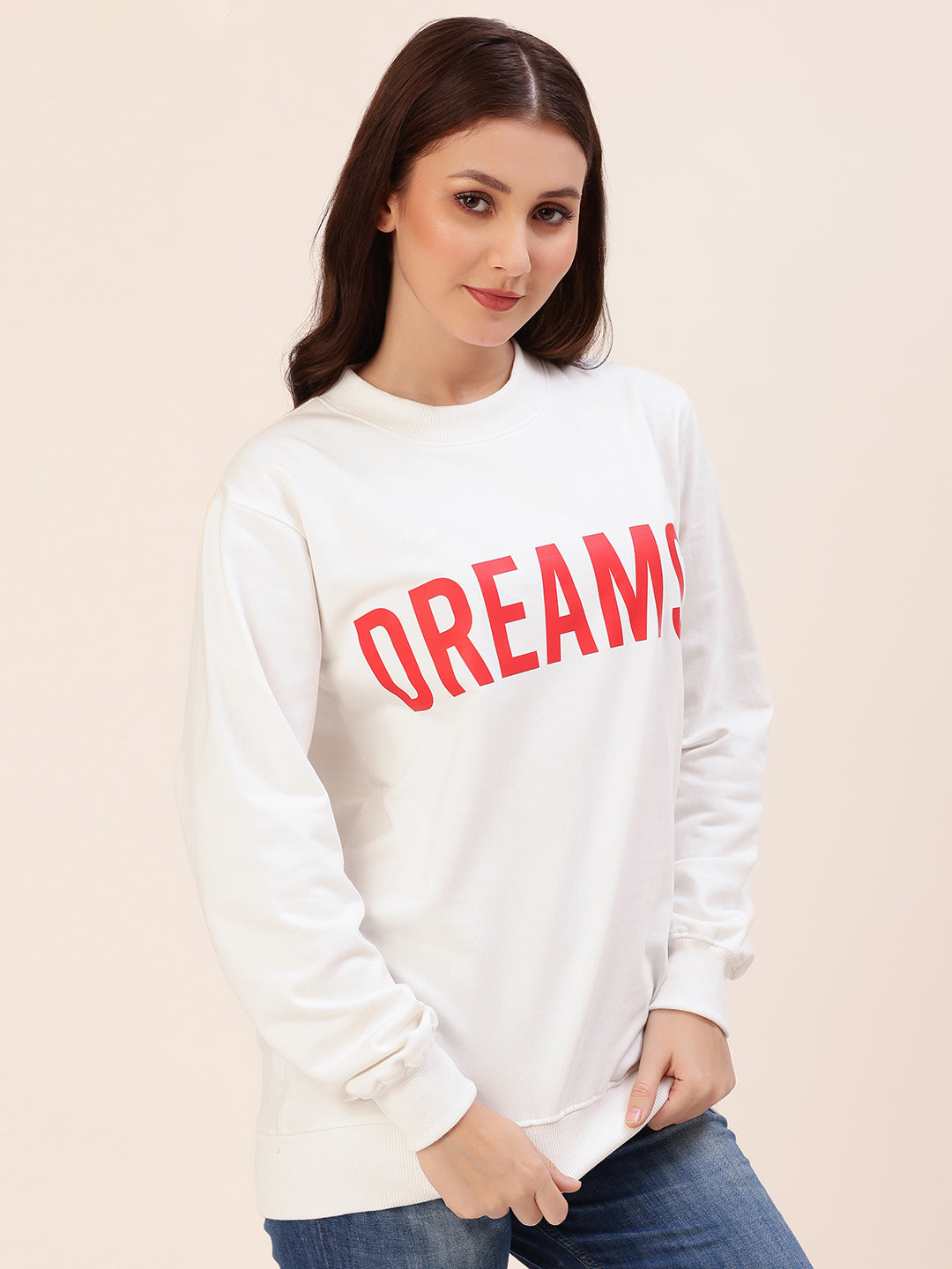 Dreams White Printed Sweatshirt