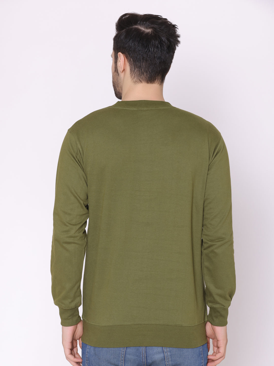 Men's Olive Solid Cotton Fleece Sweatshirt