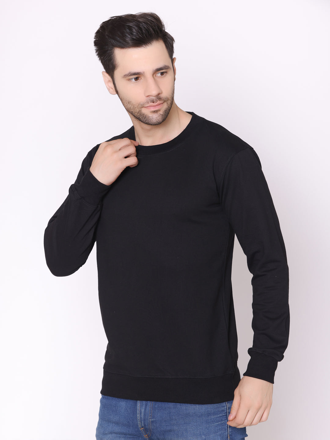 Men's Black Solid Cotton Fleece Sweatshirt