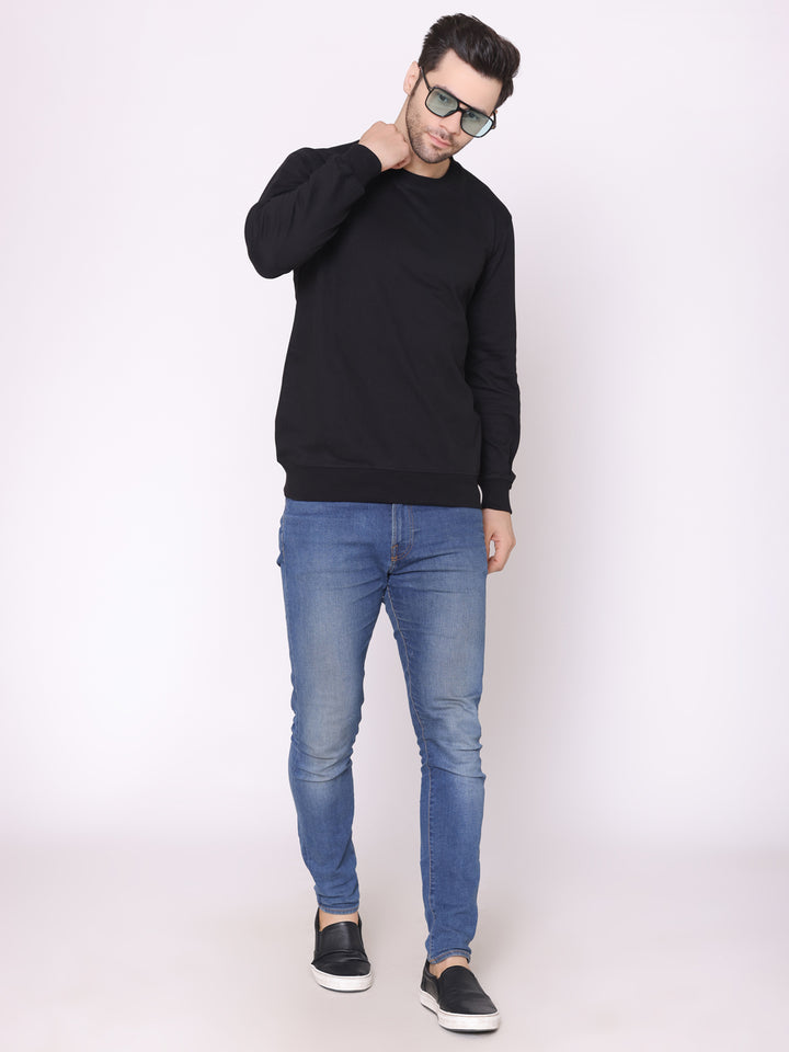 Men's Black Solid Cotton Fleece Sweatshirt