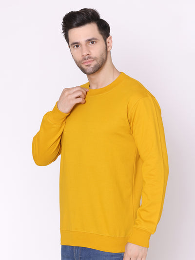 Men's Mustard Solid Cotton Fleece Sweatshirt
