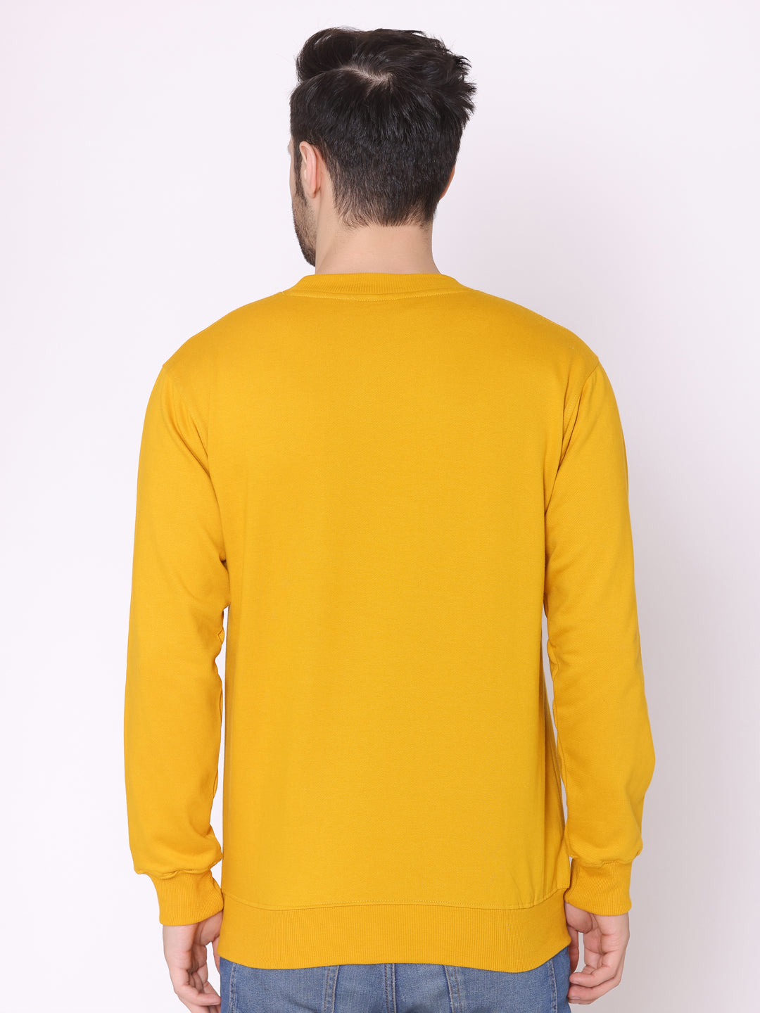 Men's Mustard Solid Cotton Fleece Sweatshirt