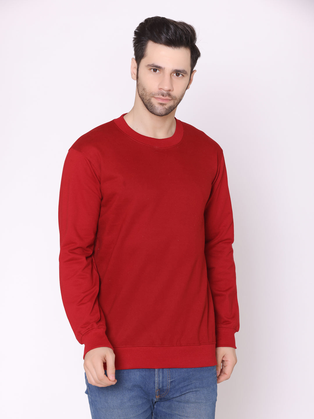 Men's Maroon Solid Cotton Fleece Sweatshirt