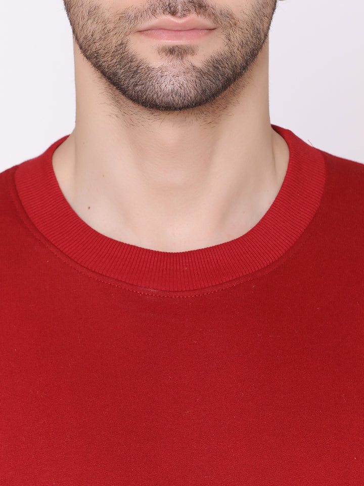 Men's Maroon Solid Cotton Fleece Sweatshirt