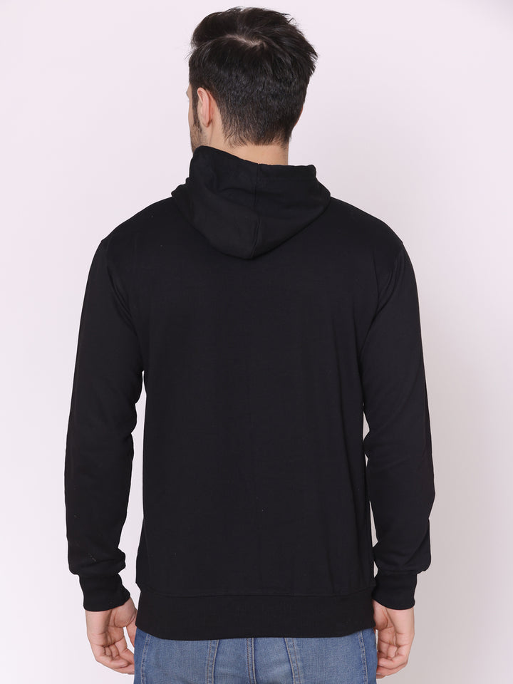Men's Basic Printed Black Fleece Hoodie