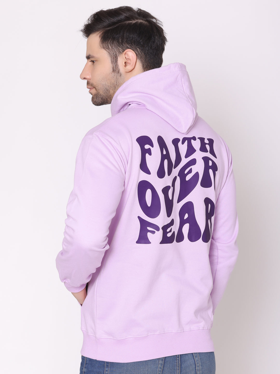 Men's Faith Over Fear Lavender Printed Hoodie