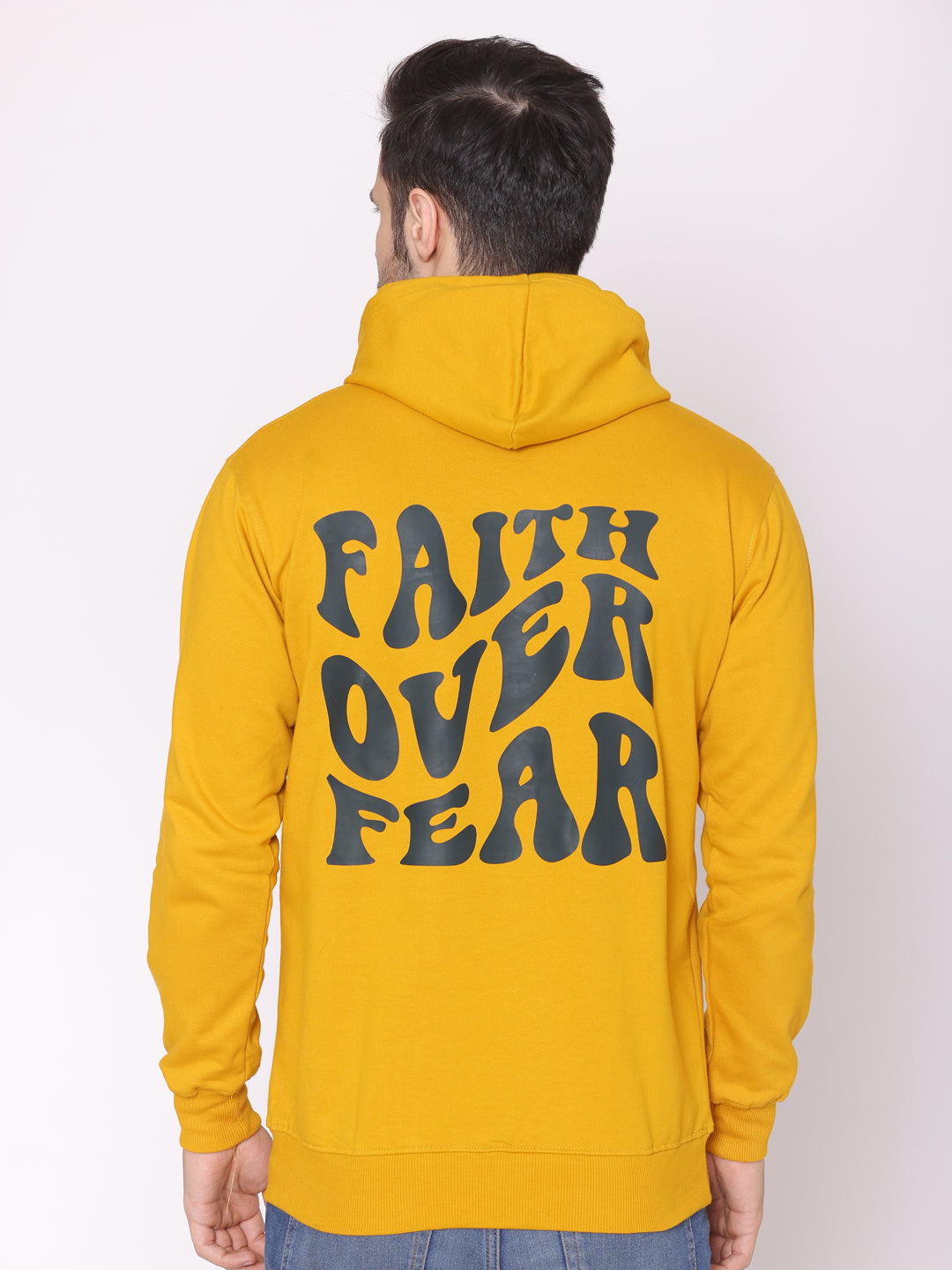 Men's Faith Over Fear Musturd Printed Hoodie