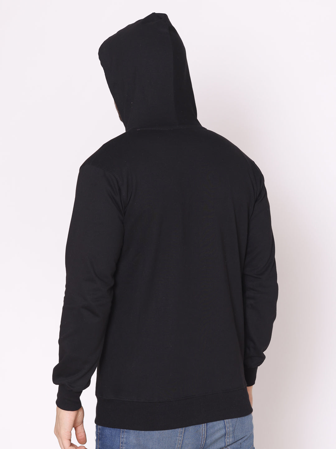 Men's Black Solid Cotton Fleece Hoodie Jacket