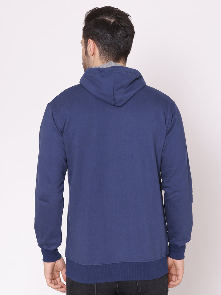 Men's Navy Solid Cotton Fleece Hoodie Jacket