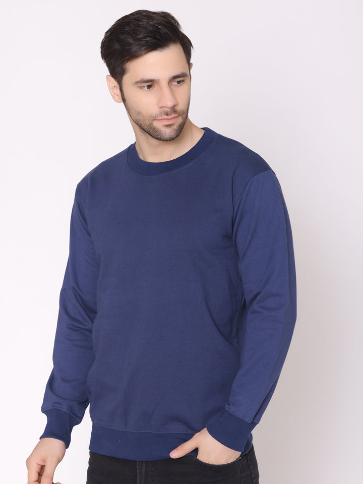 Men's Navy Solid Cotton Fleece Sweatshirt