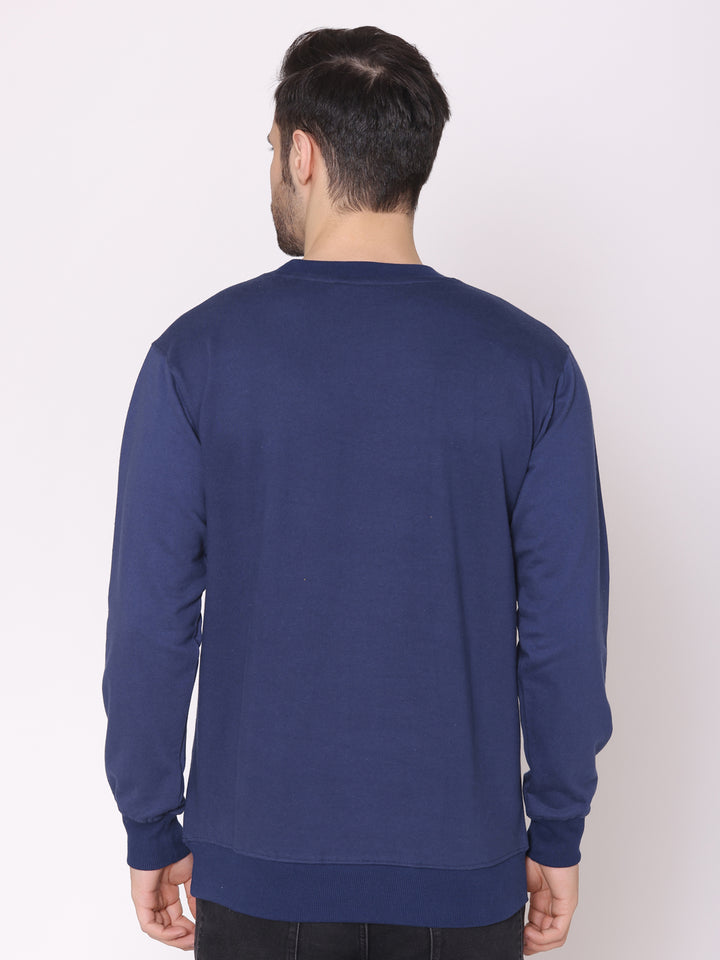 Men's Navy Solid Cotton Fleece Sweatshirt