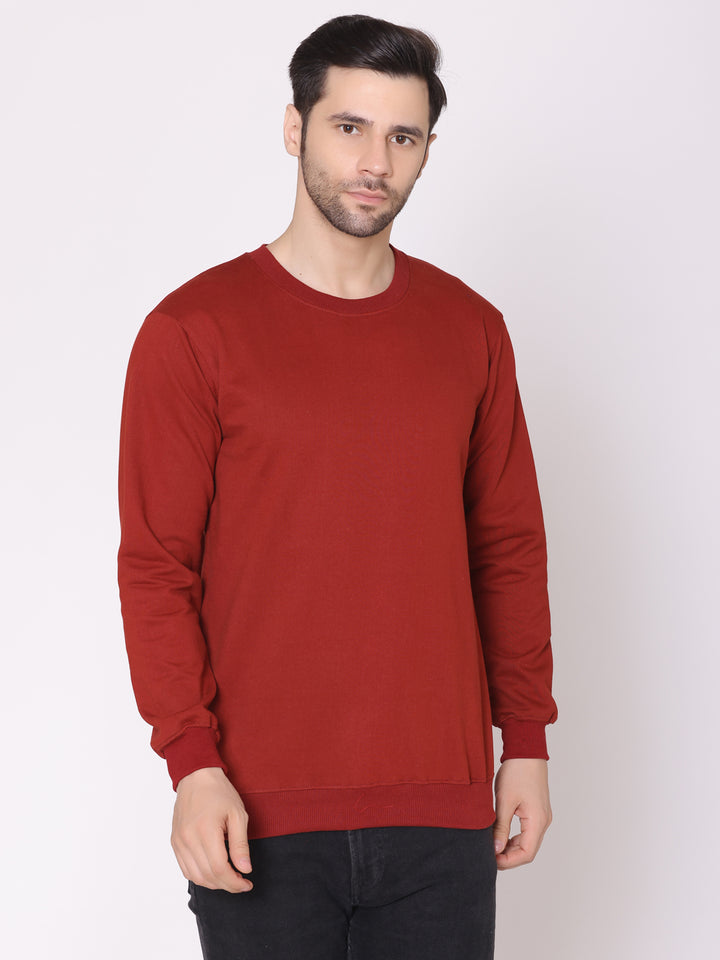 Men's Rust Solid Cotton Fleece Sweatshirt