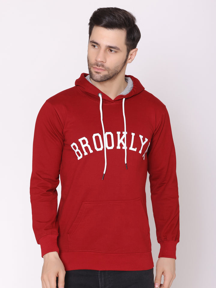 Men's Brooklyn Maroon Printed Hoodie