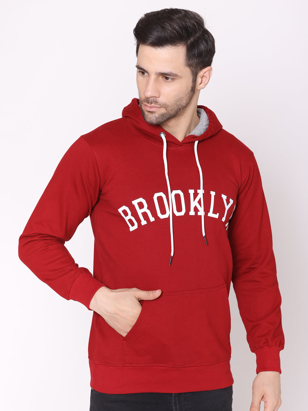 Men's Brooklyn Maroon Printed Hoodie
