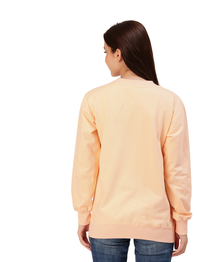 Peach Solid Cotton Fleece Sweatshirt